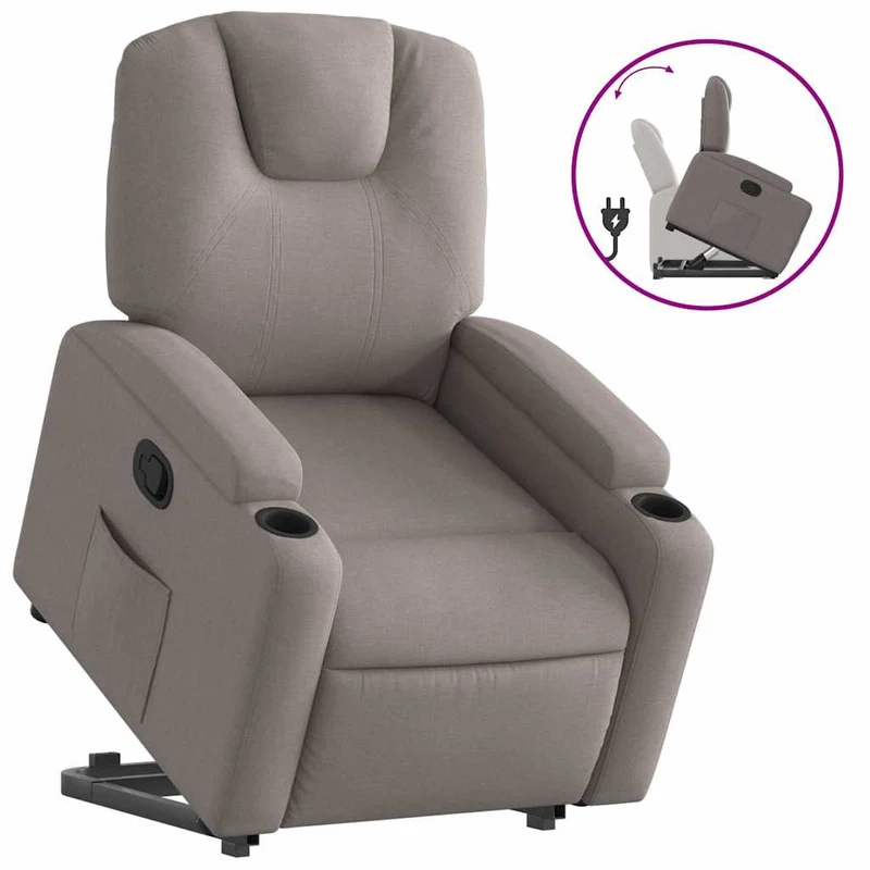 Fauteuil relax TV rembourrage confortable fonction de levage électrique en tissu taupe DEC028194