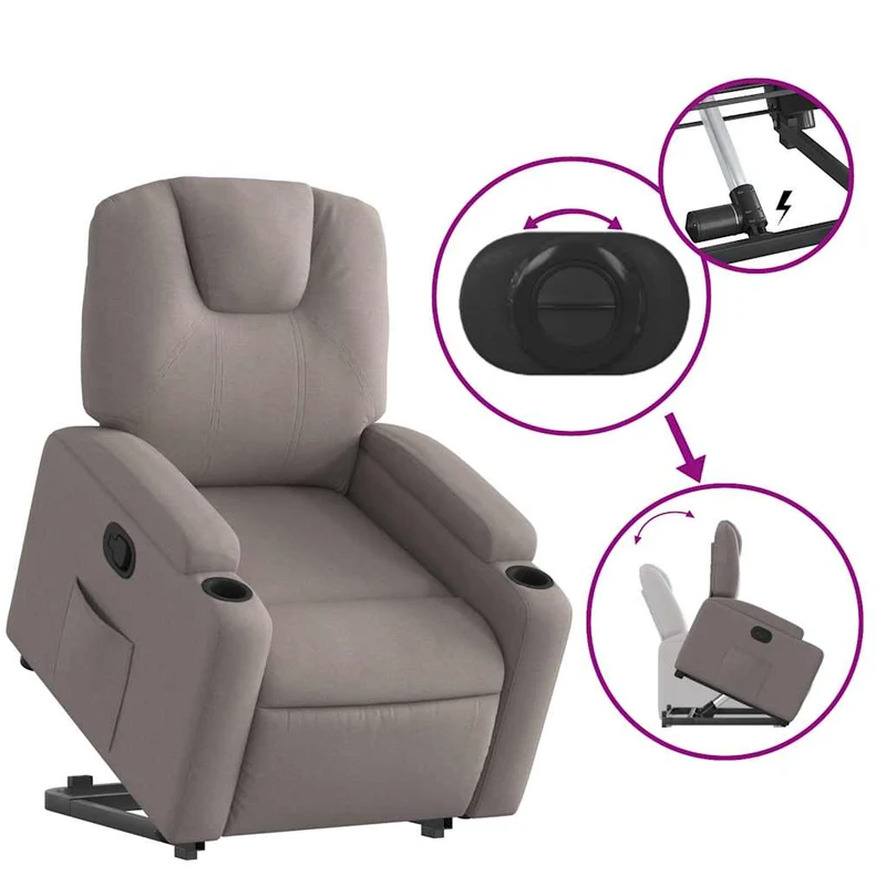 Fauteuil relax TV rembourrage confortable fonction de levage électrique en tissu taupe DEC028194