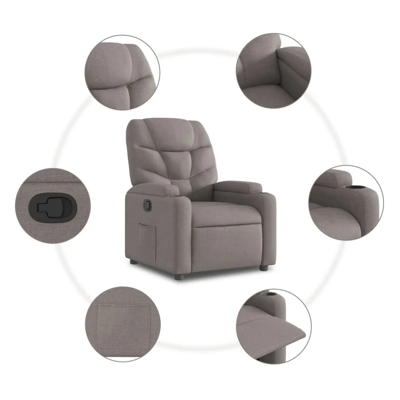 Fauteuil relax TV rembourrage confortable fonction d'inclinaison manuelle en tissu taupe DEC028187