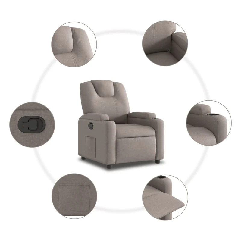Fauteuil relax TV rembourrage confortable fonction d'inclinaison manuelle en tissu taupe DEC028186