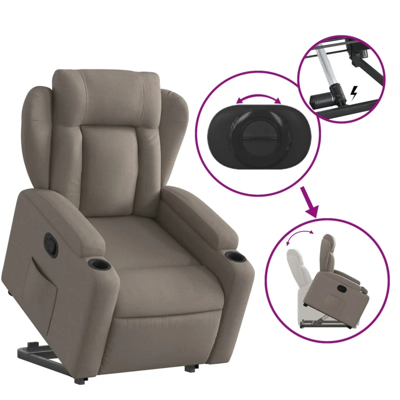 Fauteuil relax TV rembourrage confortable fonction de levage électrique en tissu taupe DEC028185