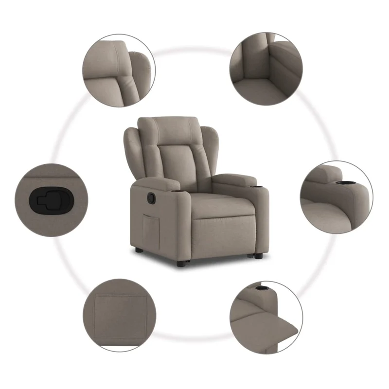 Fauteuil relax TV rembourrage confortable fonction de levage électrique en tissu taupe DEC028185