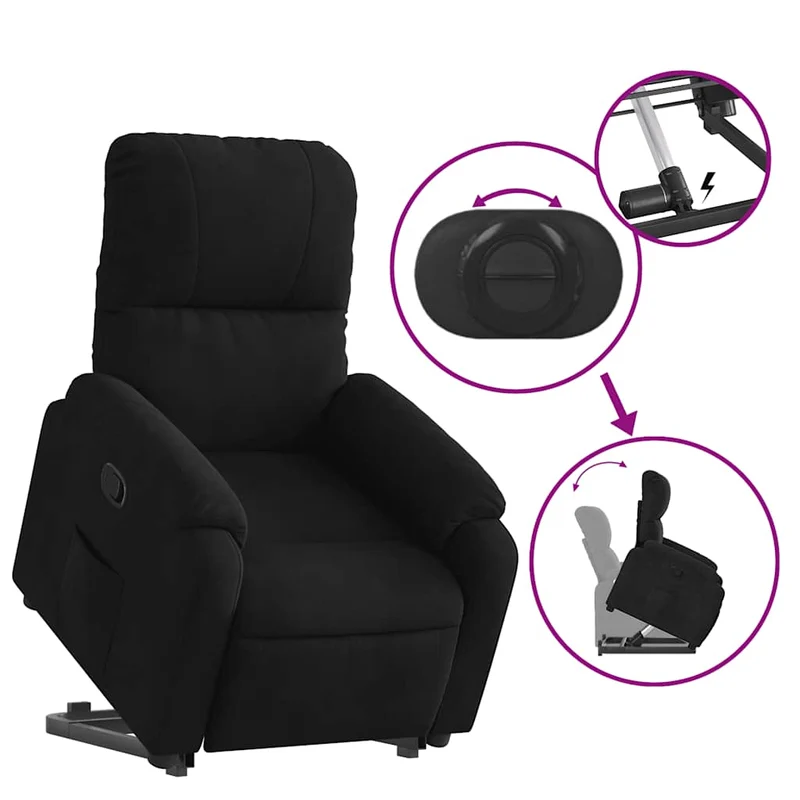 Fauteuil relax TV rembourrage confortable fonction de levage électrique en tissu microfibre noir DEC028123