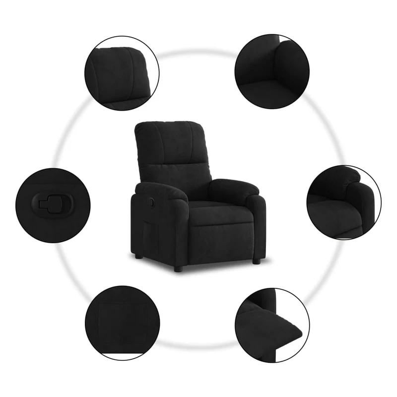 Fauteuil relax TV rembourrage confortable fonction d'inclinaison manuelle en tissu microfibre noir DEC028122