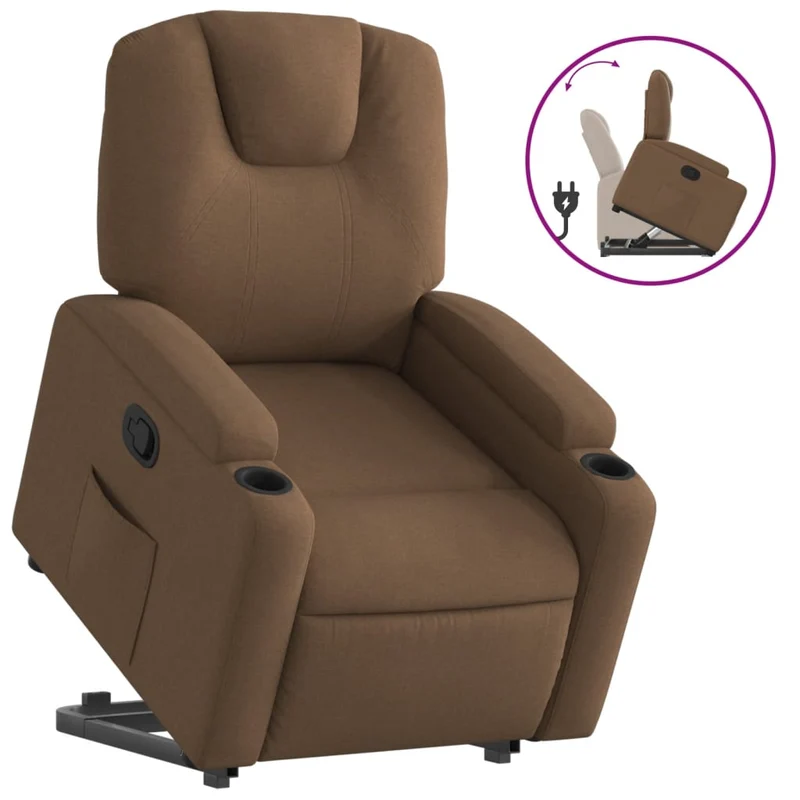 Fauteuil relax TV rembourrage confortable fonction de levage électrique en tissu marron DEC028055