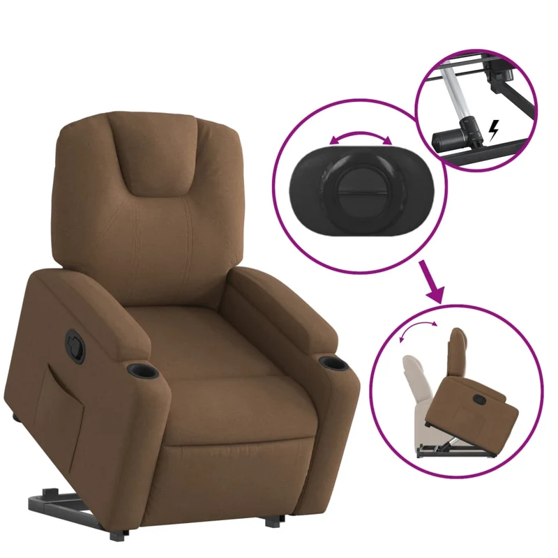 Fauteuil relax TV rembourrage confortable fonction de levage électrique en tissu marron DEC028055