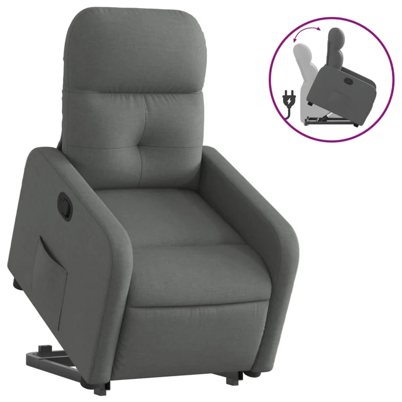 Fauteuil relax TV rembourrage confortable fonction de levage électrique en tissu gris foncé DEC027960