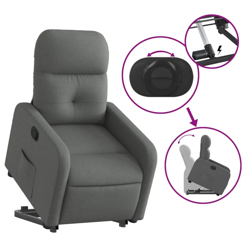 Fauteuil relax TV rembourrage confortable fonction de levage électrique en tissu gris foncé DEC027960