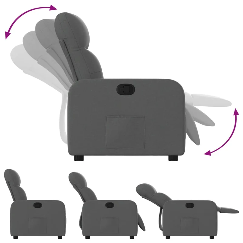 Fauteuil relax TV rembourrage confortable fonction d'inclinaison manuelle en tissu gris foncé DEC027945