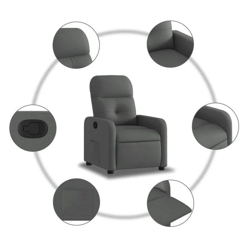 Fauteuil relax TV rembourrage confortable fonction d'inclinaison manuelle en tissu gris foncé DEC027945