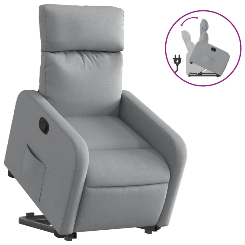 Fauteuil relax TV rembourrage confortable fonction de levage électrique en tissu gris clair DEC027911