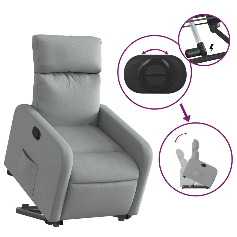Fauteuil relax TV rembourrage confortable fonction de levage électrique en tissu gris clair DEC027911