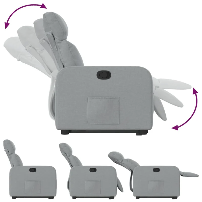 Fauteuil relax TV rembourrage confortable fonction de levage électrique en tissu gris clair DEC027911