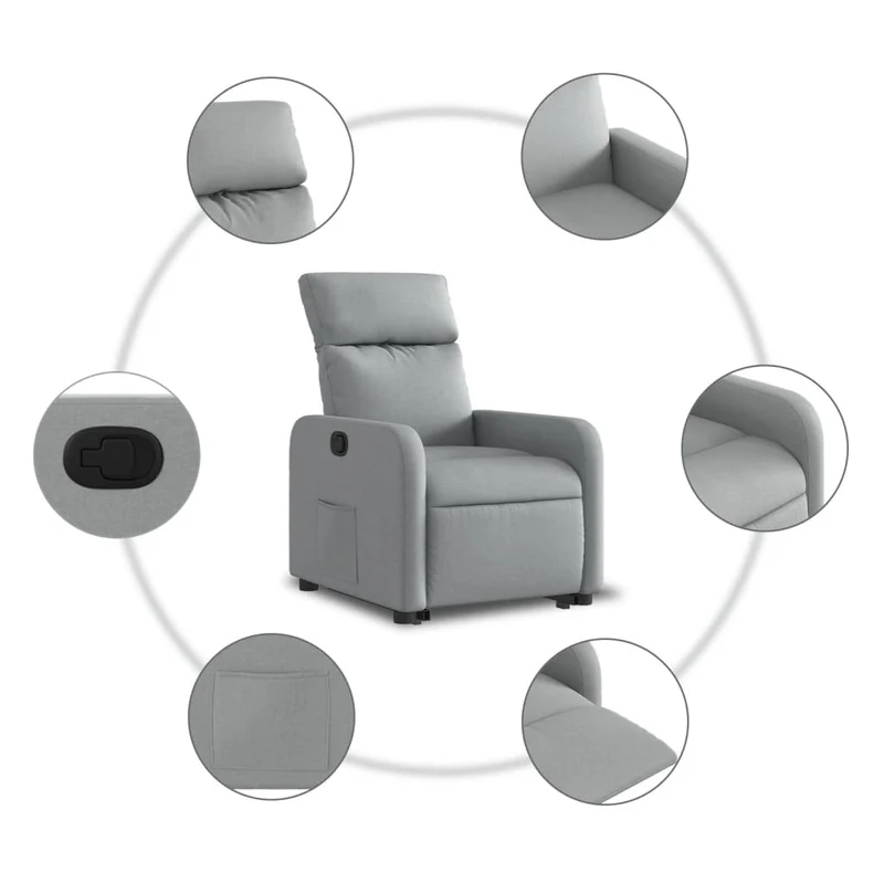Fauteuil relax TV rembourrage confortable fonction de levage électrique en tissu gris clair DEC027911
