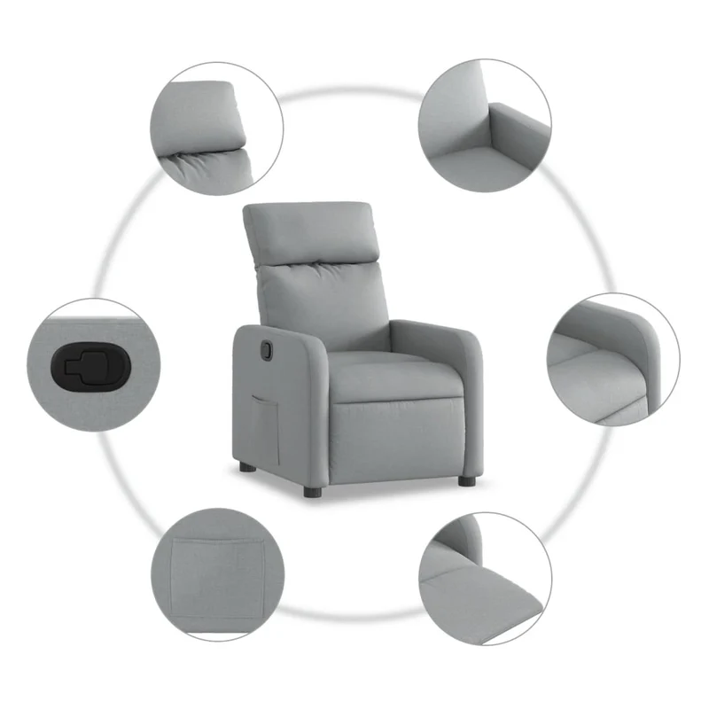 Fauteuil relax TV rembourrage confortable fonction d'inclinaison manuelle en tissu gris clair DEC027890
