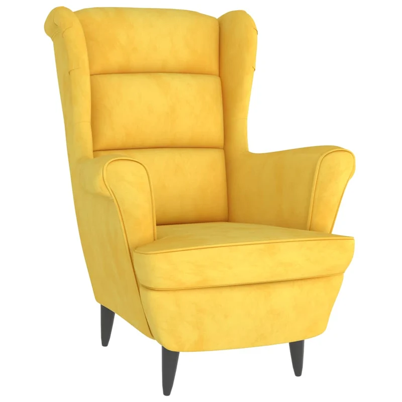 Fauteuil lounge design et moderne extra confort en velours jaune moutarde DEC028626