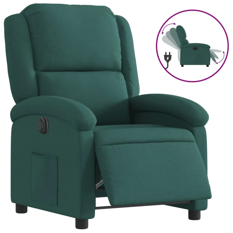 Fauteuil relax TV fonction d'inclinaison électrique très confortable en tissu vert foncé DEC028603