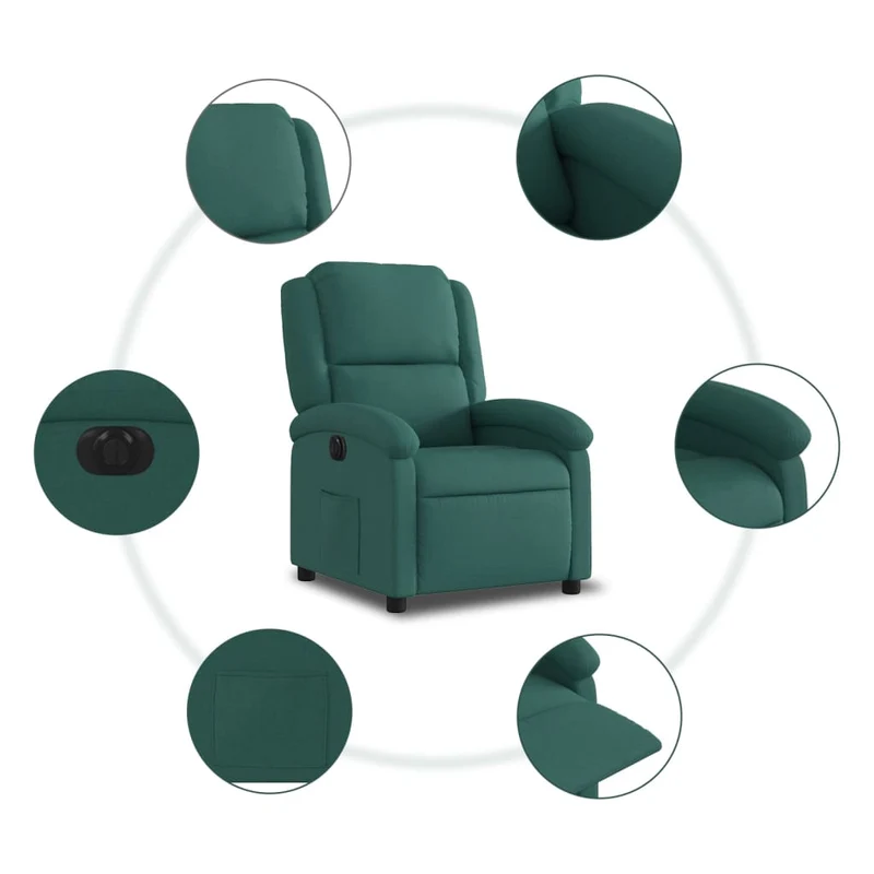 Fauteuil relax TV fonction d'inclinaison électrique très confortable en tissu vert foncé DEC028603