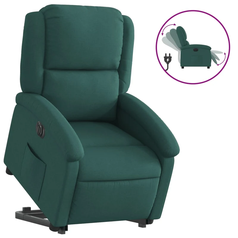 Fauteuil relax TV fonction de levage électrique très confortable en tissu vert foncé DEC028597