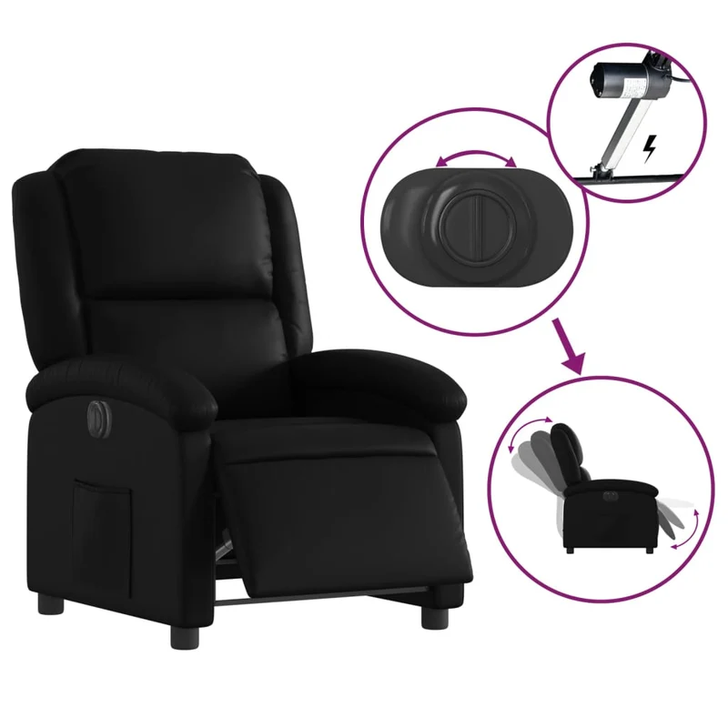 Fauteuil relax TV fonction d'inclinaison électrique très confortable en PVC noir DEC028468