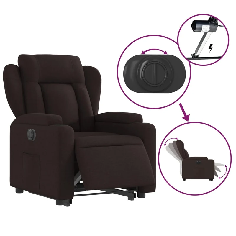 Fauteuil relax TV fonction de levage électrique très confortable en tissu marron foncé DEC028415