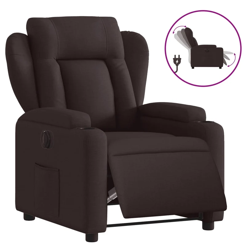 Fauteuil relax TV fonction d'inclinaison électrique très confortable en tissu marron foncé DEC028414
