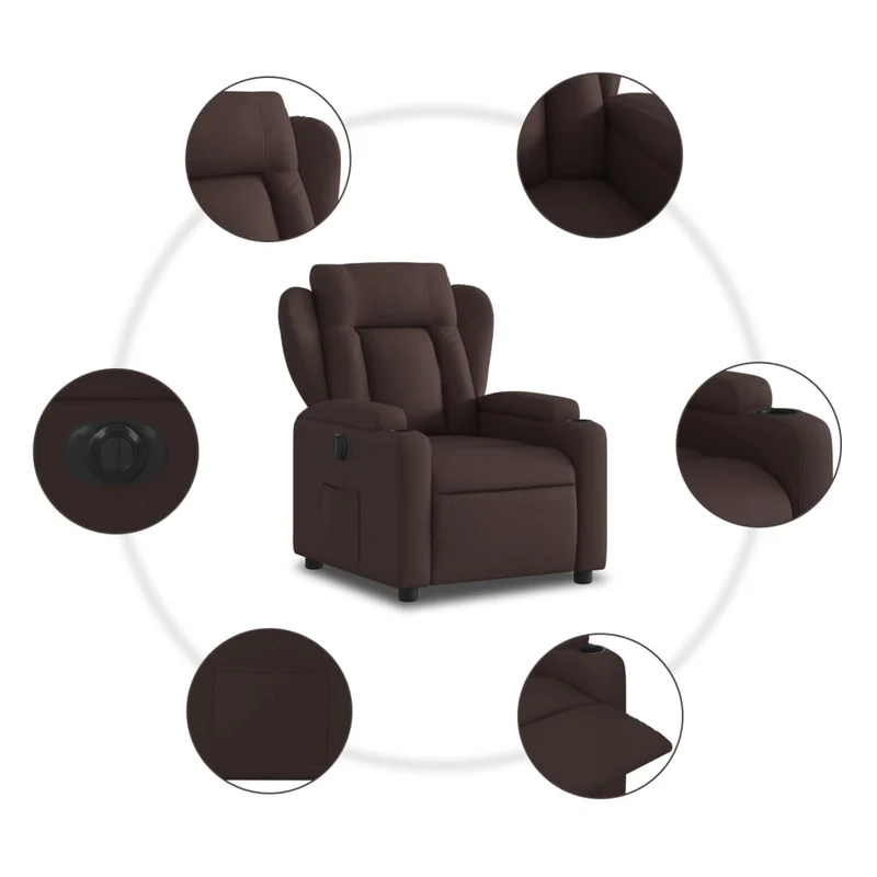 Fauteuil relax TV fonction d'inclinaison électrique très confortable en tissu marron foncé DEC028414