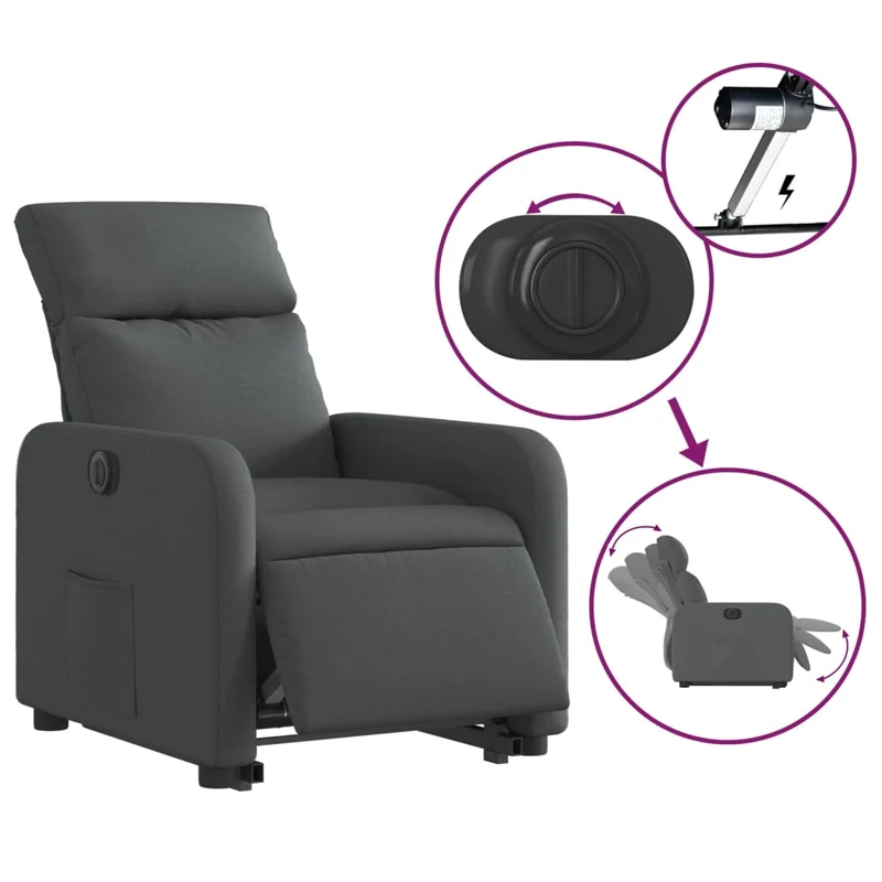 Fauteuil relax TV fonction de levage électrique très confortable en tissu gris foncé DEC028346