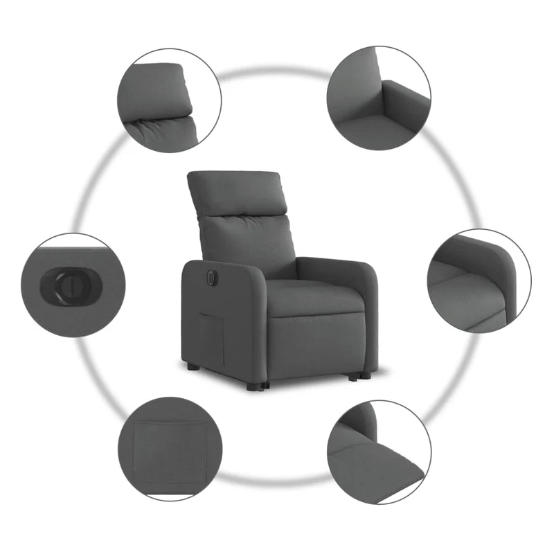 Fauteuil relax TV fonction de levage électrique très confortable en tissu gris foncé DEC028346