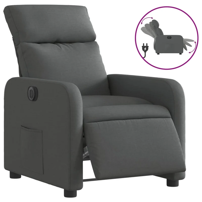 Fauteuil relax TV fonction d'inclinaison électrique très confortable en tissu gris foncé DEC028345