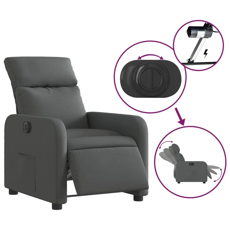 Fauteuil relax TV fonction d'inclinaison électrique très confortable en tissu gris foncé DEC028345