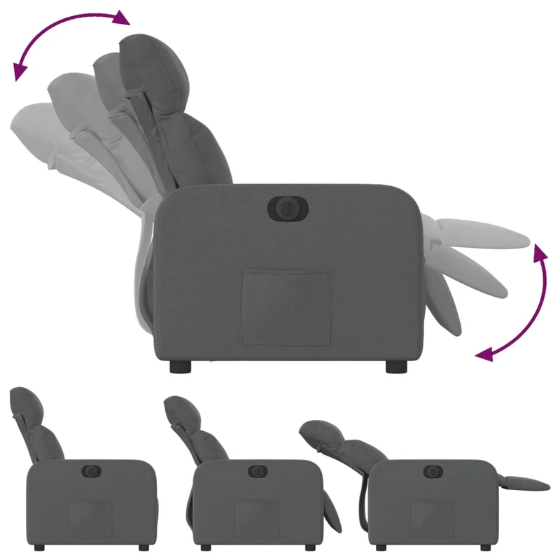 Fauteuil relax TV fonction d'inclinaison électrique très confortable en tissu gris foncé DEC028345