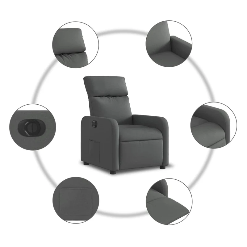 Fauteuil relax TV fonction d'inclinaison électrique très confortable en tissu gris foncé DEC028345
