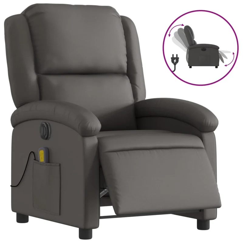 Fauteuil relax TV fonction d'inclinaison électrique très confortable en cuir véritable gris DEC028336