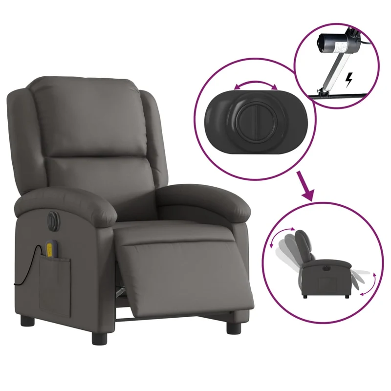 Fauteuil relax TV fonction d'inclinaison électrique très confortable en cuir véritable gris DEC028336