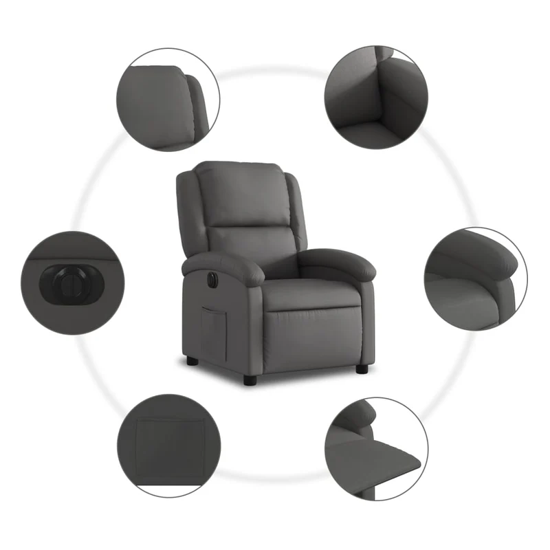 Fauteuil relax TV fonction d'inclinaison électrique très confortable en cuir véritable gris DEC028336