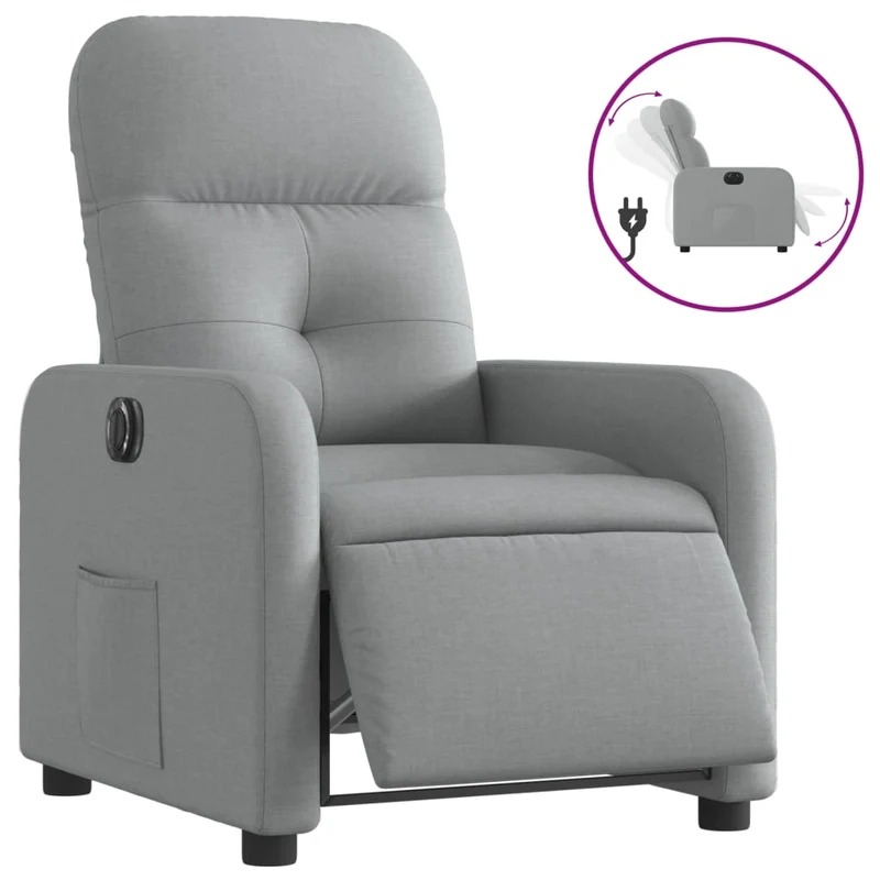 Fauteuil relax TV fonction d'inclinaison électrique très confortable en tissu gris clair DEC028328