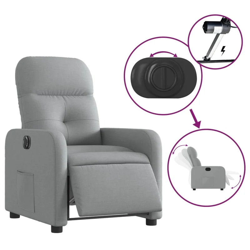 Fauteuil relax TV fonction d'inclinaison électrique très confortable en tissu gris clair DEC028328