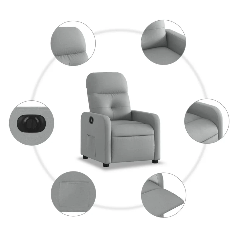 Fauteuil relax TV fonction d'inclinaison électrique très confortable en tissu gris clair DEC028328