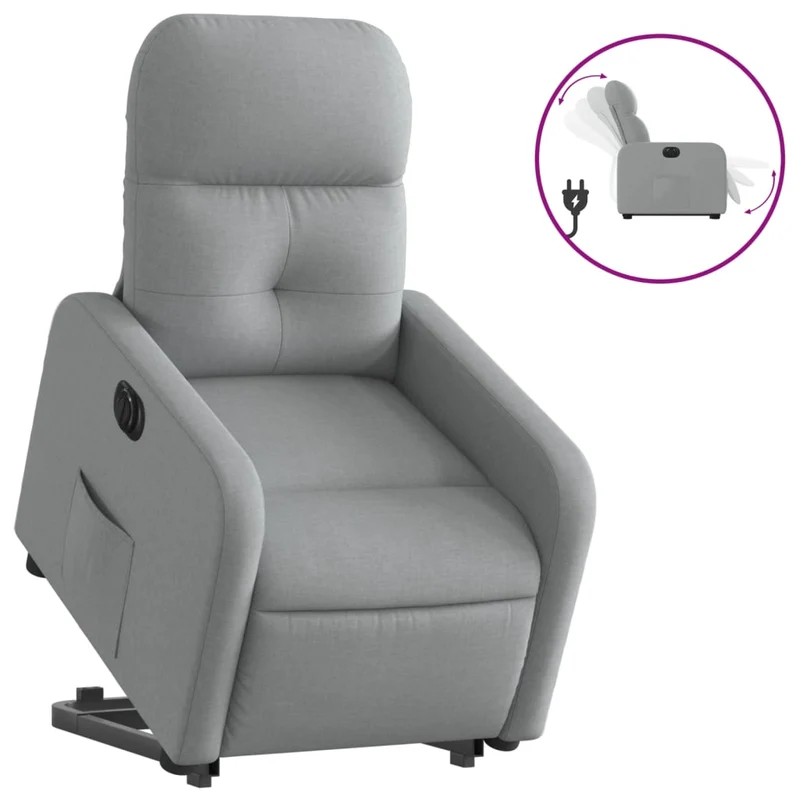 Fauteuil relax TV fonction de levage électrique très confortable en tissu gris clair DEC028323