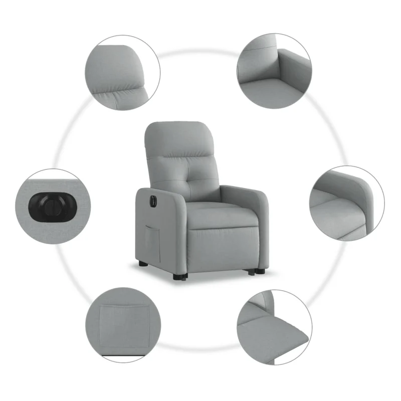 Fauteuil relax TV fonction de levage électrique très confortable en tissu gris clair DEC028323