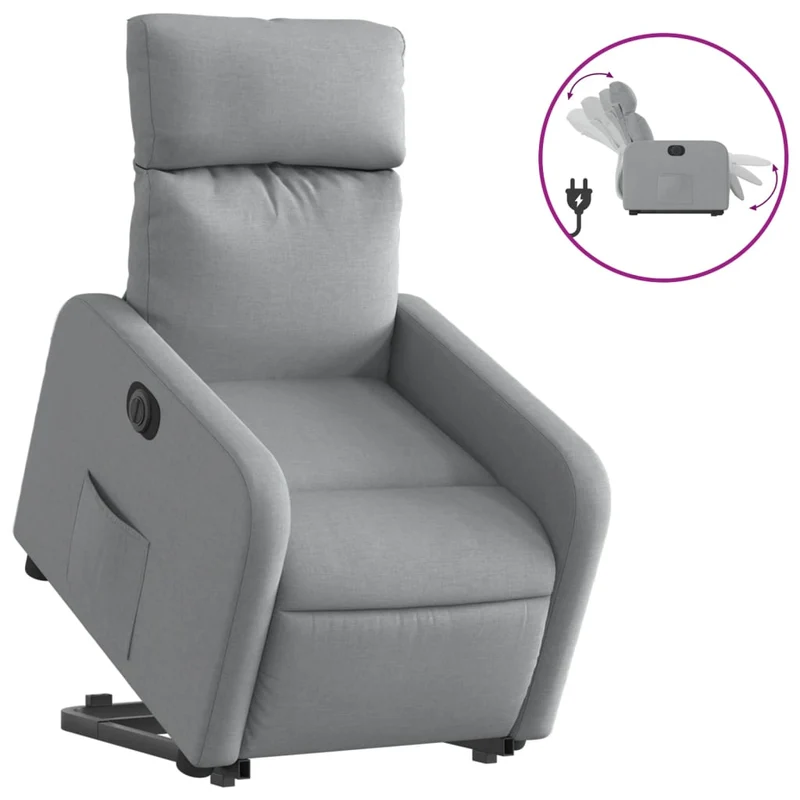 Fauteuil relax TV fonction de levage électrique très confortable en tissu gris clair DEC028322