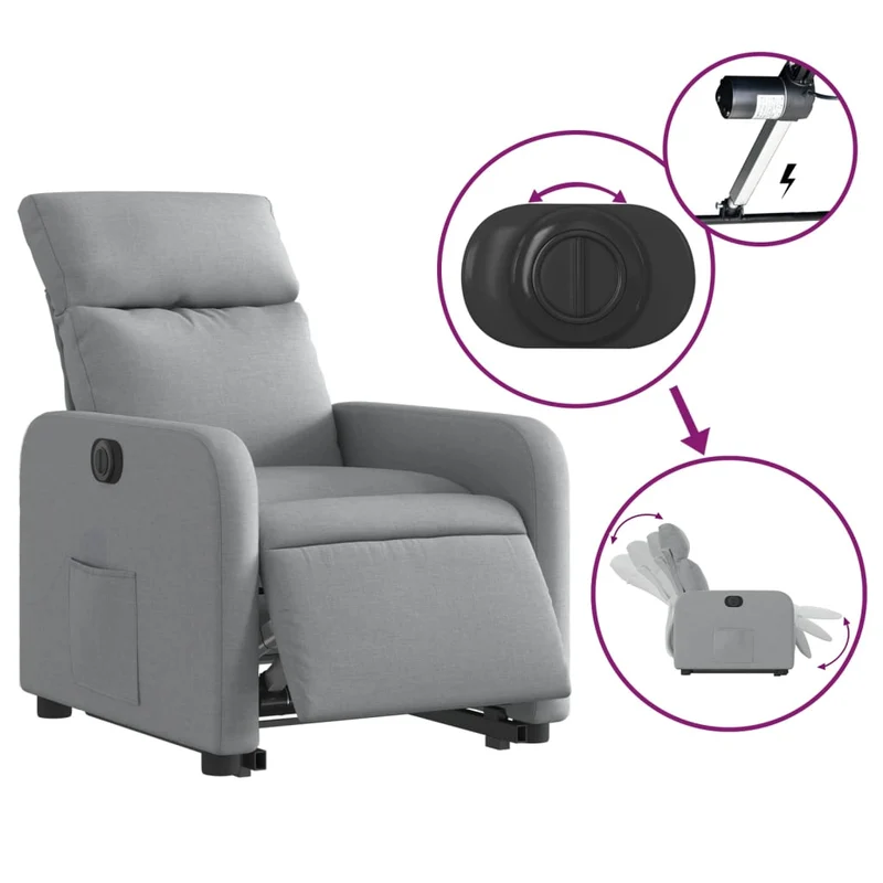Fauteuil relax TV fonction de levage électrique très confortable en tissu gris clair DEC028322