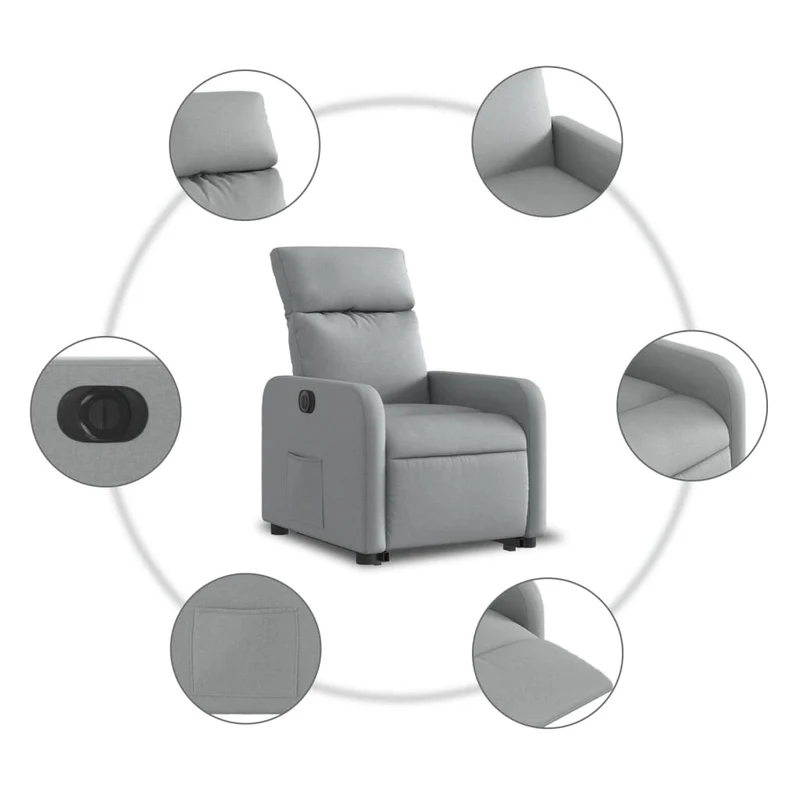 Fauteuil relax TV fonction de levage électrique très confortable en tissu gris clair DEC028322