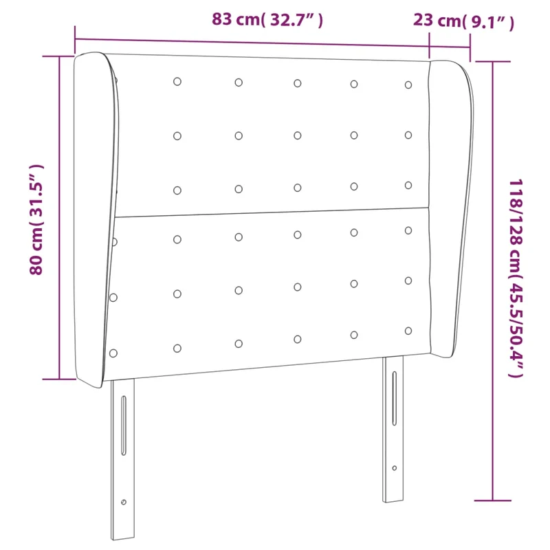 Tête de lit accessoire couchage chambre à coucher meuble capitonné avec rebord latéral 83 x 23 x 118/128 cm tissu velours gris clair TDL0205124