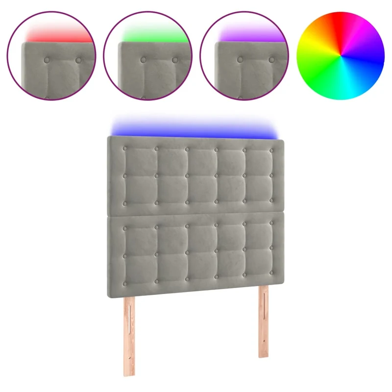 Tête de lit accessoire couchage chambre à coucher meuble à LED 80 x 5 x 118/128 cm tissu velours gris clair TDL0201278