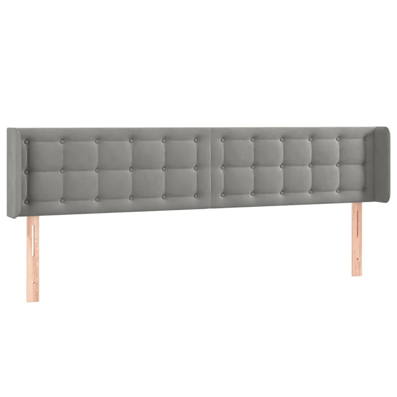 Tête de lit accessoire couchage chambre à coucher meuble capitonné avec rebord latéral 163 x 16 x 78/88 cm tissu velours gris clair TDL0205224