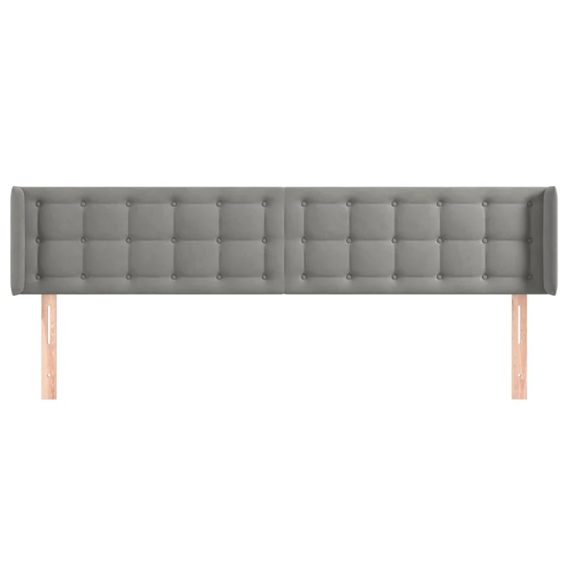 Tête de lit accessoire couchage chambre à coucher meuble capitonné avec rebord latéral 163 x 16 x 78/88 cm tissu velours gris clair TDL0205224