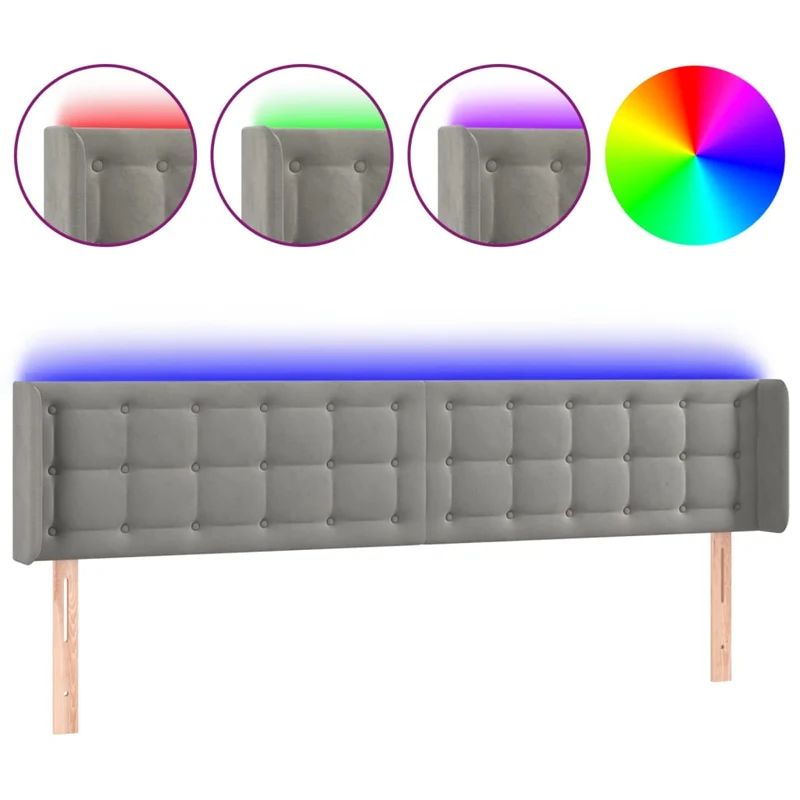 Tête de lit accessoire couchage chambre à coucher meuble à LED 163 x 16 x 78/88 cm tissu velours gris clair TDL0201351