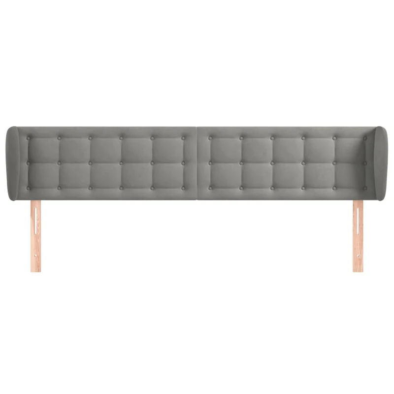 Tête de lit accessoire couchage chambre à coucher meuble capitonné avec rebord latéral 163 x 23 x 78/88 cm tissu velours gris clair TDL0205214